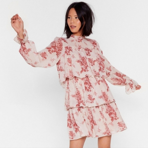 Nasty Gal Dresses & Skirts - Nasty Gal Tier We Are Floral Mini Dress, Size 10, Color Nude
